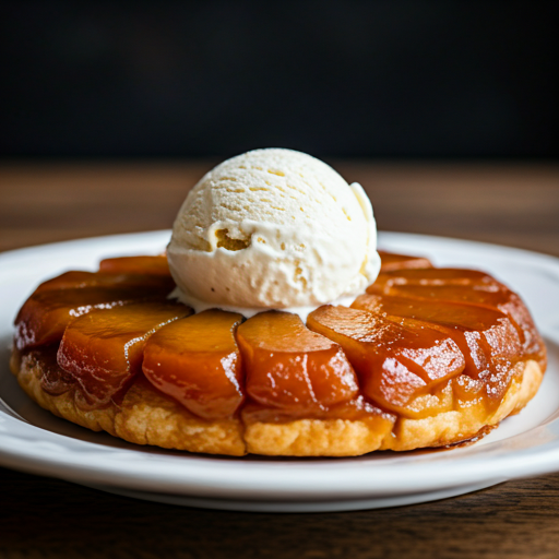 Upside-down caramelized apple tarte tatin served warm with crème fraîche